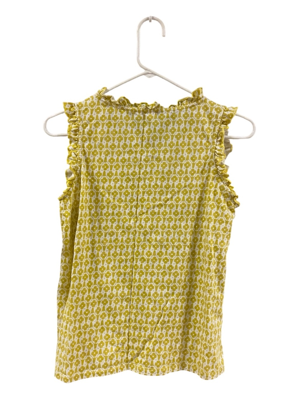 Boden Women’s Sleeveless Yellow & White Geometric Print V-Neck Ruffle Top Size 8 - Picture 2 of 9